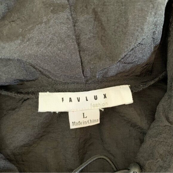 Favlux Black Lightweight Hooded Windbreaker Jacket Oversized Streetwear Large - Picture 5 of 6